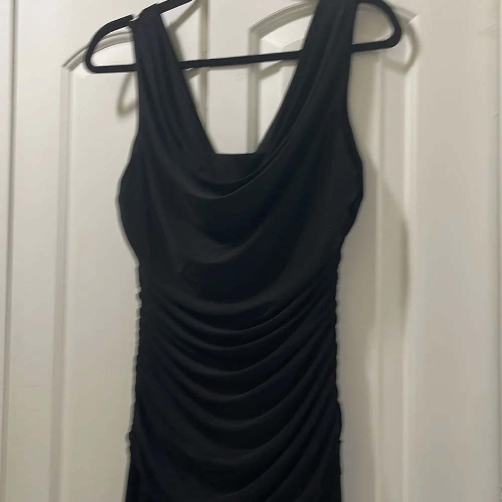 NW Nightway Black Pullover Ruched Front & Back Dress Size 10 Gown Evening Dressy